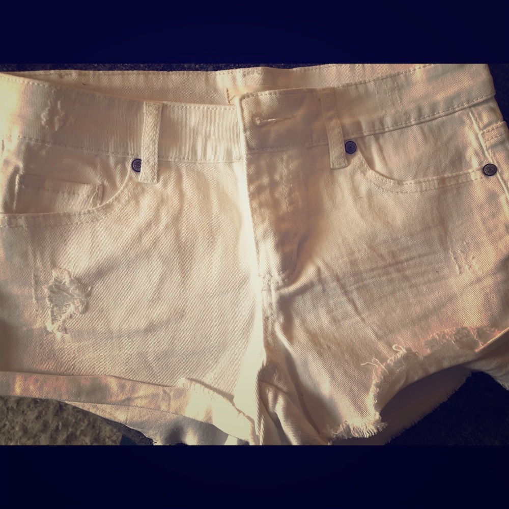 White Distressed Shorts-5